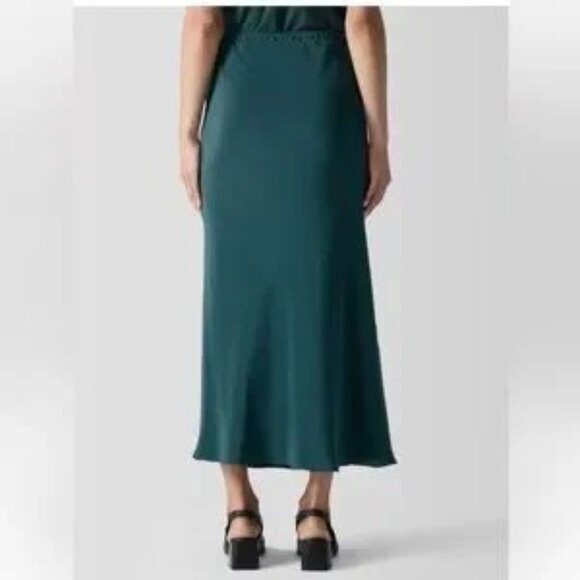 Eileen Fisher Deep Teal Silk Double Crepe Bias Pull-On Long‎ Skirt SZ XXS - NWT - Picture 2 of 11